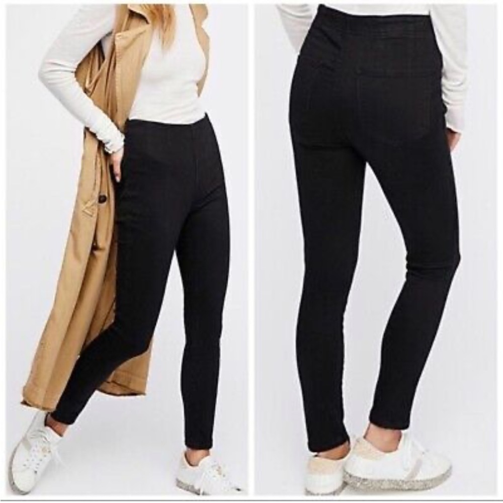 Free People High-rise Pull-on Skinny Jeans/Jeggings, Black, Size 30
